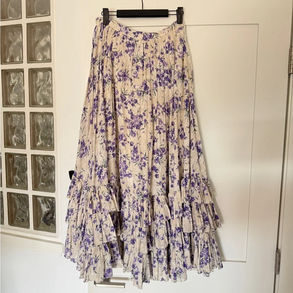 Polo Ralph Lauren Purple and Cream Floral A-Line Skirt - Picture 2 of 9